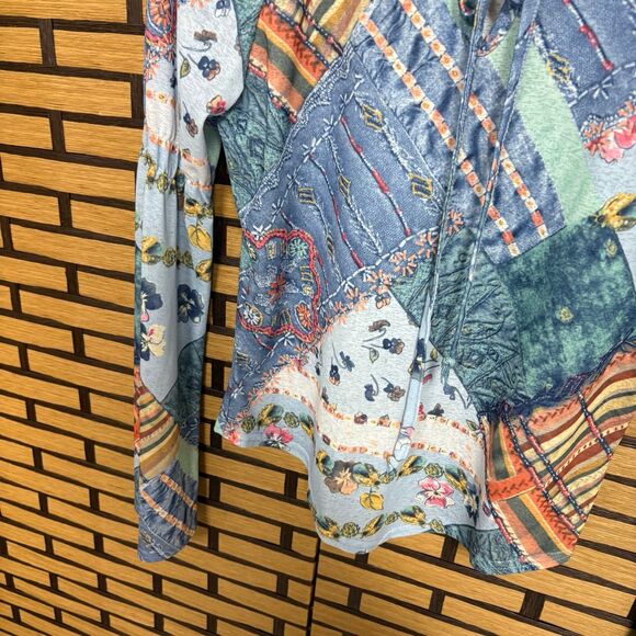G.A.S. Blue Patchwork Print Blouse Size Large - Picture 3 of 5